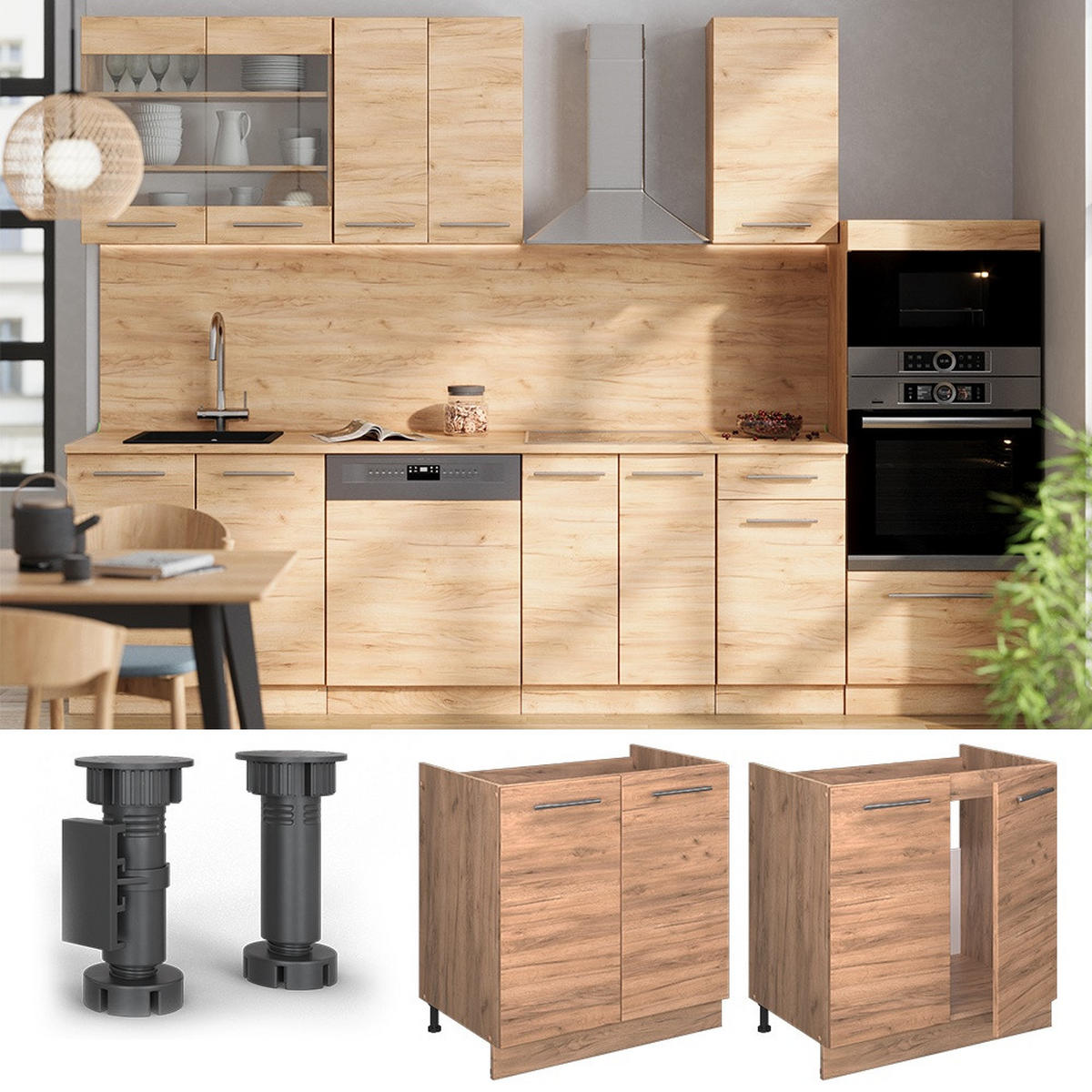 SPÜLENUNTERSCHRANK Fame-Line Goldkraft Eiche 80 cm , AP Marmor - Honigeiche, Holzwerkstoff (80/82/60cm) - Vicco