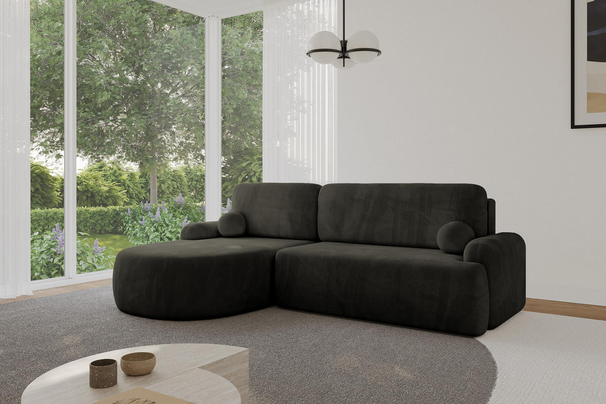 ECKSOFA mit Schlaffunktion und Bettkasten LIRA-L - 264x172x89 Schwarz - Schwarz, Holzwerkstoff/Textil (264/172cm) - ALTDECOR