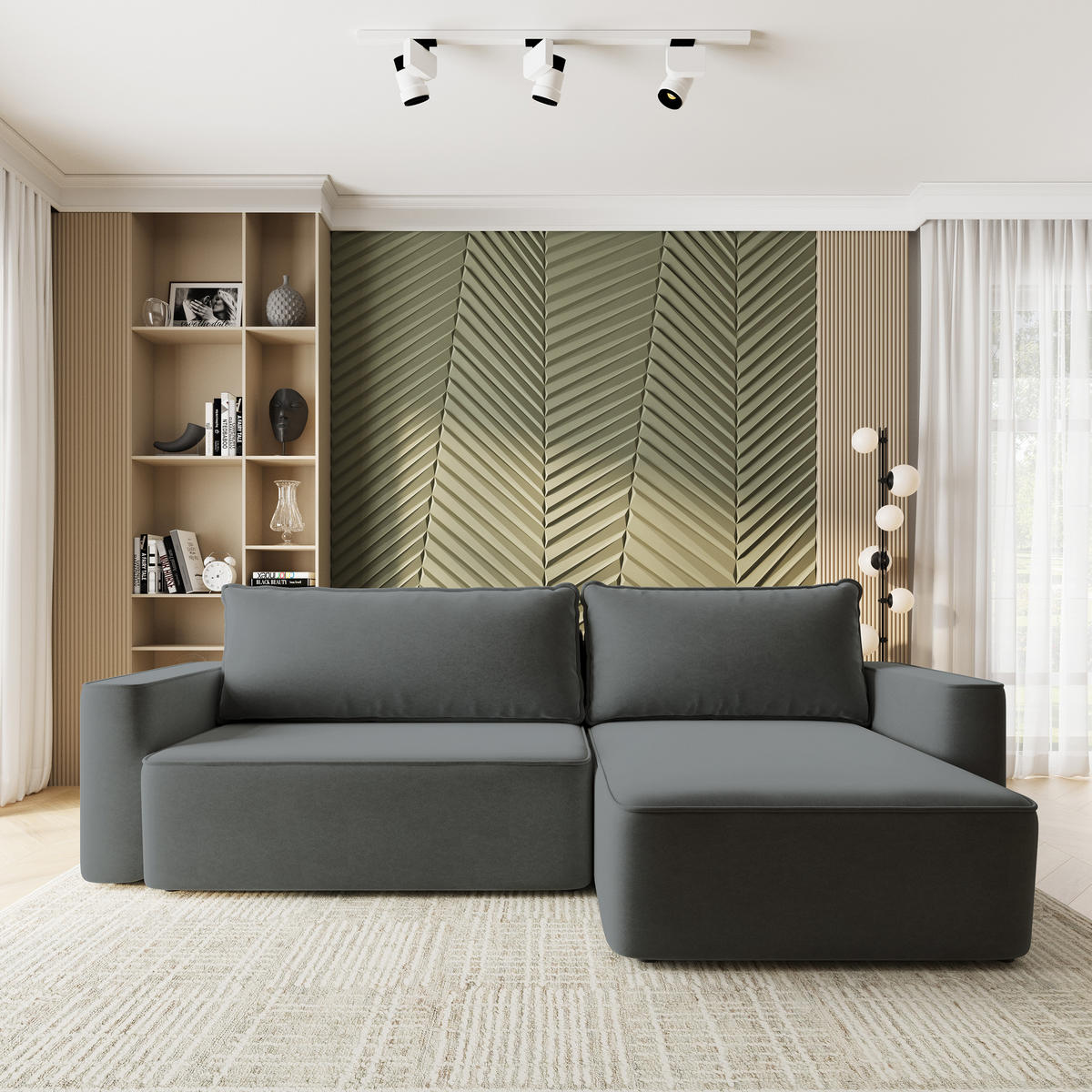 ECKSOFA BELARO CL Grau Samtstoff mit Schlaffunktion - Grau, Holzwerkstoff/Textil (280/162cm) - MASSENO