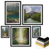 WANDBILDER 5er-Set - 50x50 cm & 20x30 cm & 40x60 cm Schwarzer Rahmen - Straße Wald Berge Hirsch Natur - Schwarz, Kunststoff (40/60cm) - ArtPrintCave