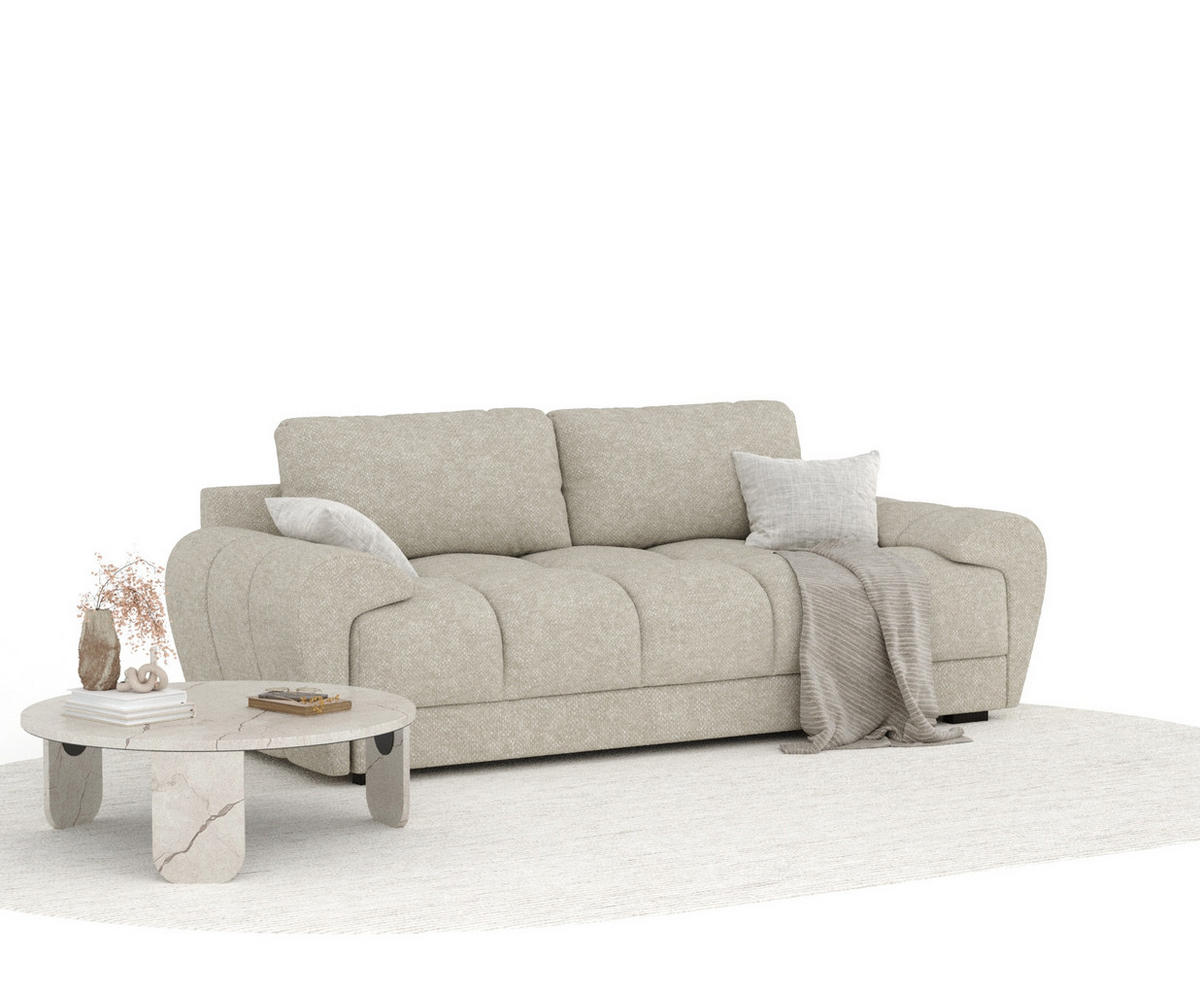 3-SITZER SOFA Peebles Beige Grau Chenille-Stoff - Beige/Schwarz, Holz/Holzwerkstoff (244/90/101cm) - Maison de Reve
