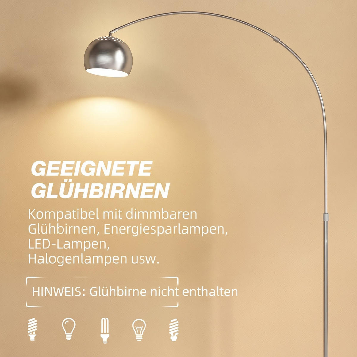 STEHLAMPE Metall Marmor Silber - Silberfarben, Metall (26/100/167cm) - HOMCOM