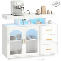 SIDEBOARD Hochglanz Weiß mit LED-Beleuchtung und Steckdosen - Weiß, Holzwerkstoff (100/80/35cm) - PANGIVO