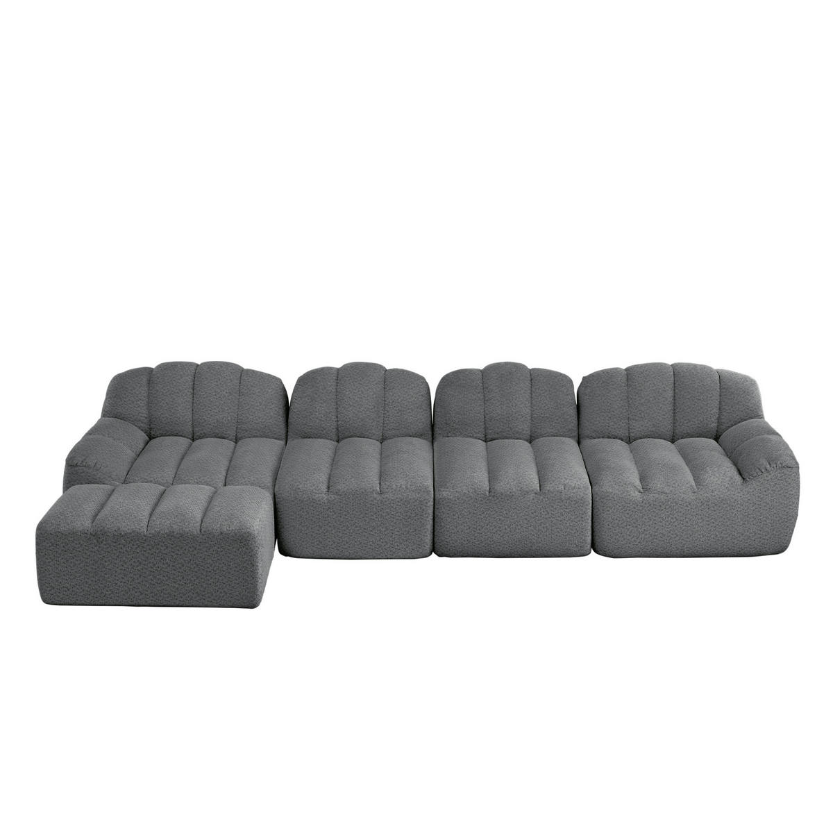 ECKSOFA 366/165/79 grau aus granuliertem Fleece mit Ottoman und tiefer Sitzfläche - Grau, Textil (165/366cm) - OKWISH