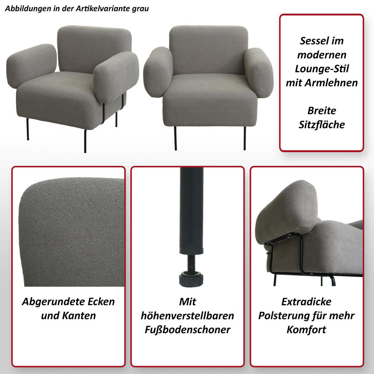 LOUNGE-SESSEL Grau - Grau, Textil (88/78/76cm) - MCW