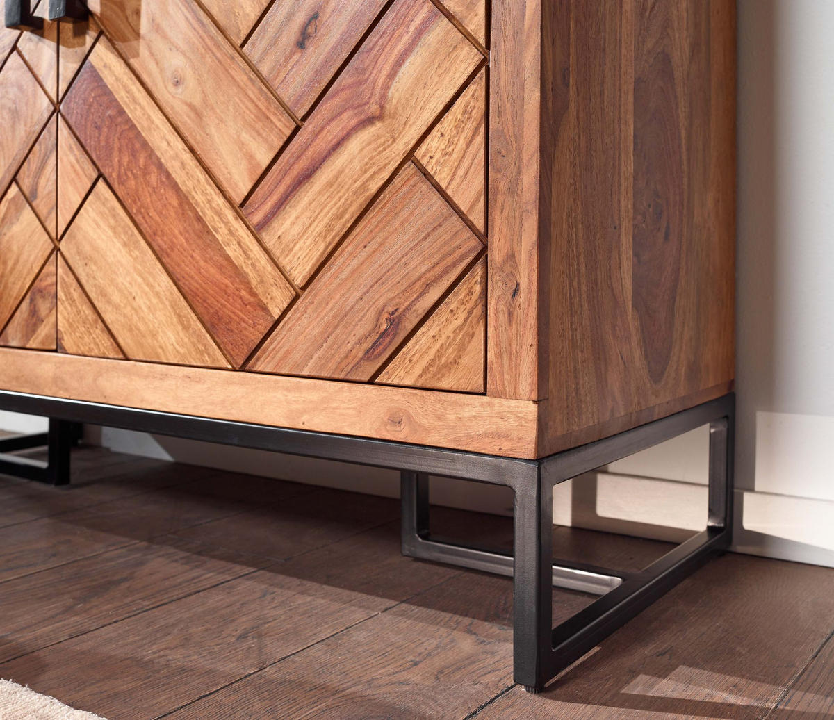 SCHUHSCHRANK – Massivholz, 100x105x40 cm, Fischgrätmuster, große Ablage - Schwarz/Braun, Holz/Metall (100/105/40cm) - KADIMA DESIGN