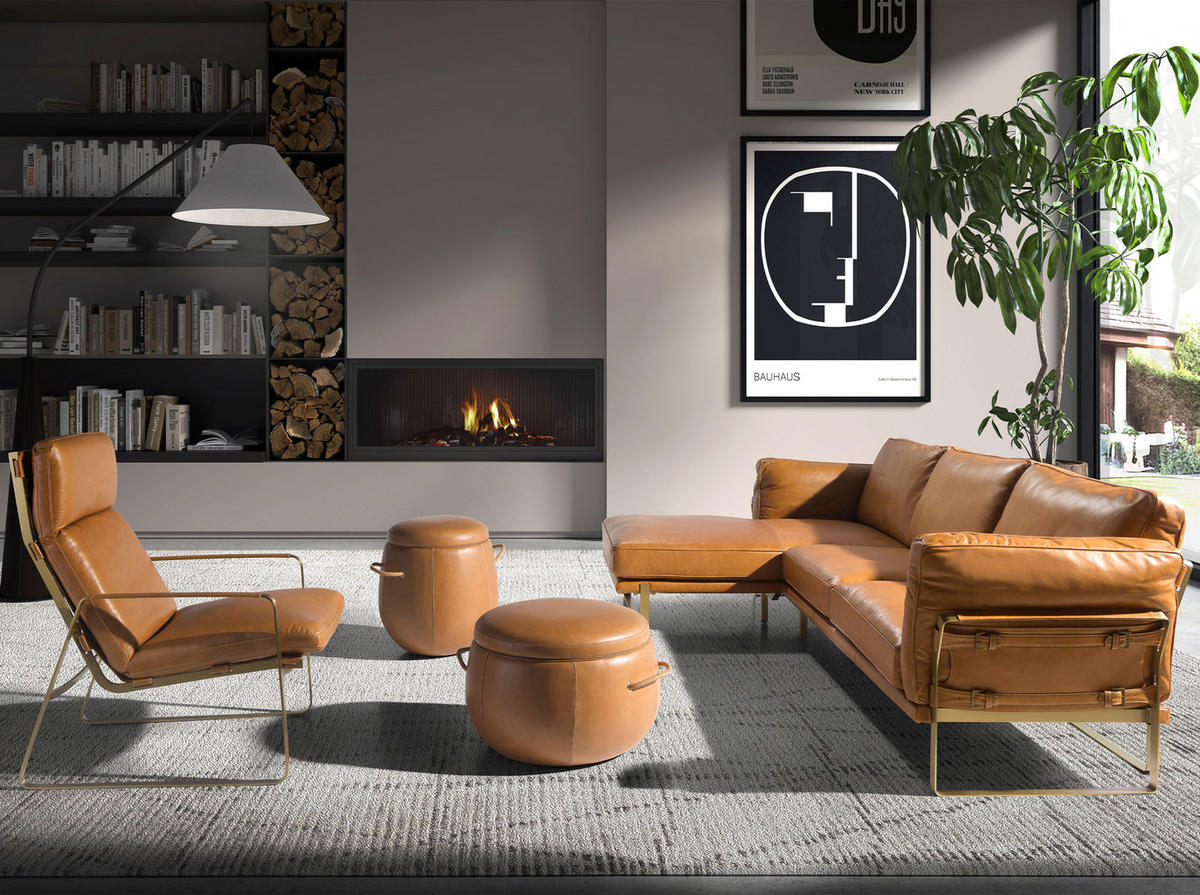 POUF rund Kamel 52/52/57 - Braun, Leder (52/57/52cm) - ANGEL CERDA