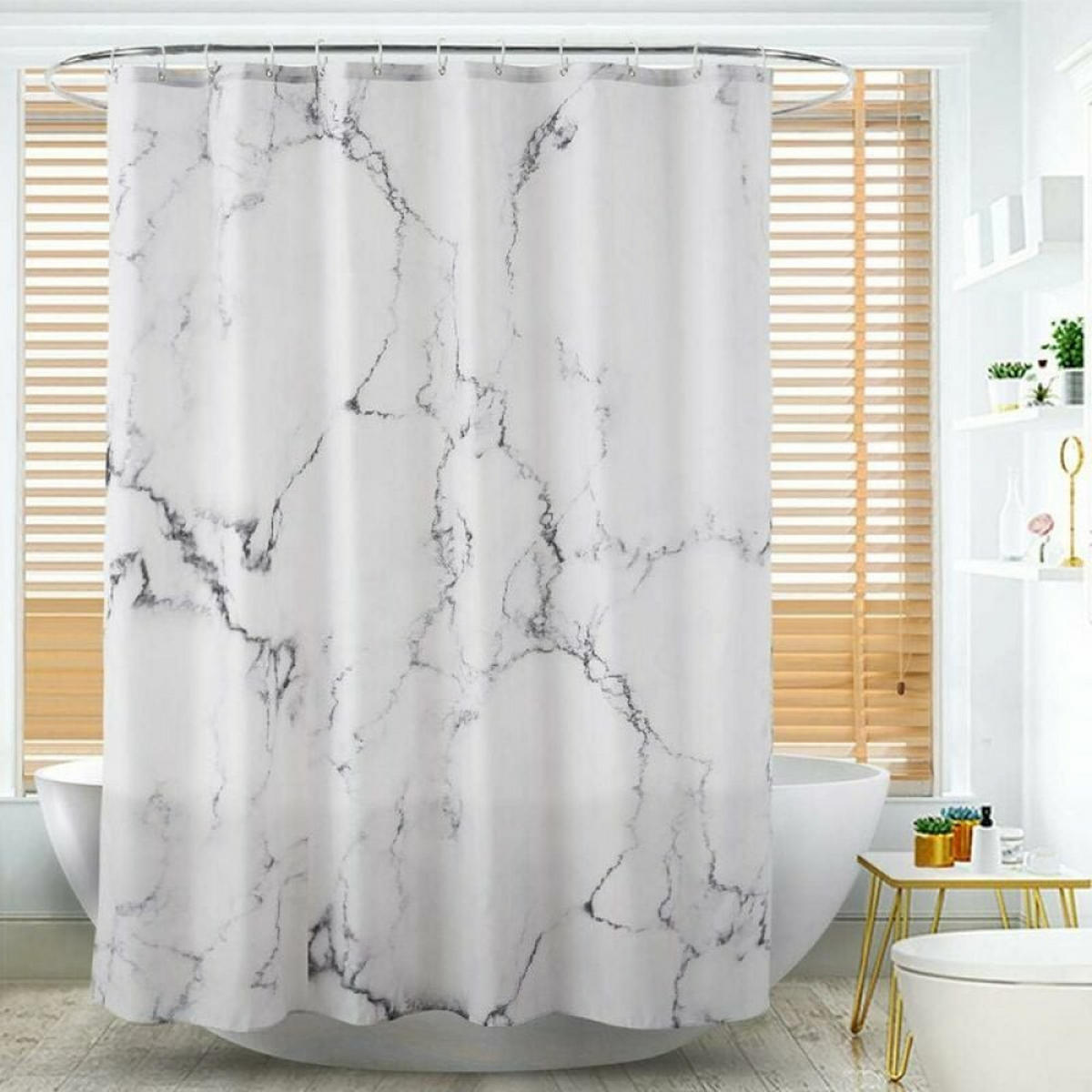 DUSCHVORHANG Marmor bedruckt Polyester schimmelresistent wasserdicht - Weiß, Textil (200/180cm) - MCBOSON