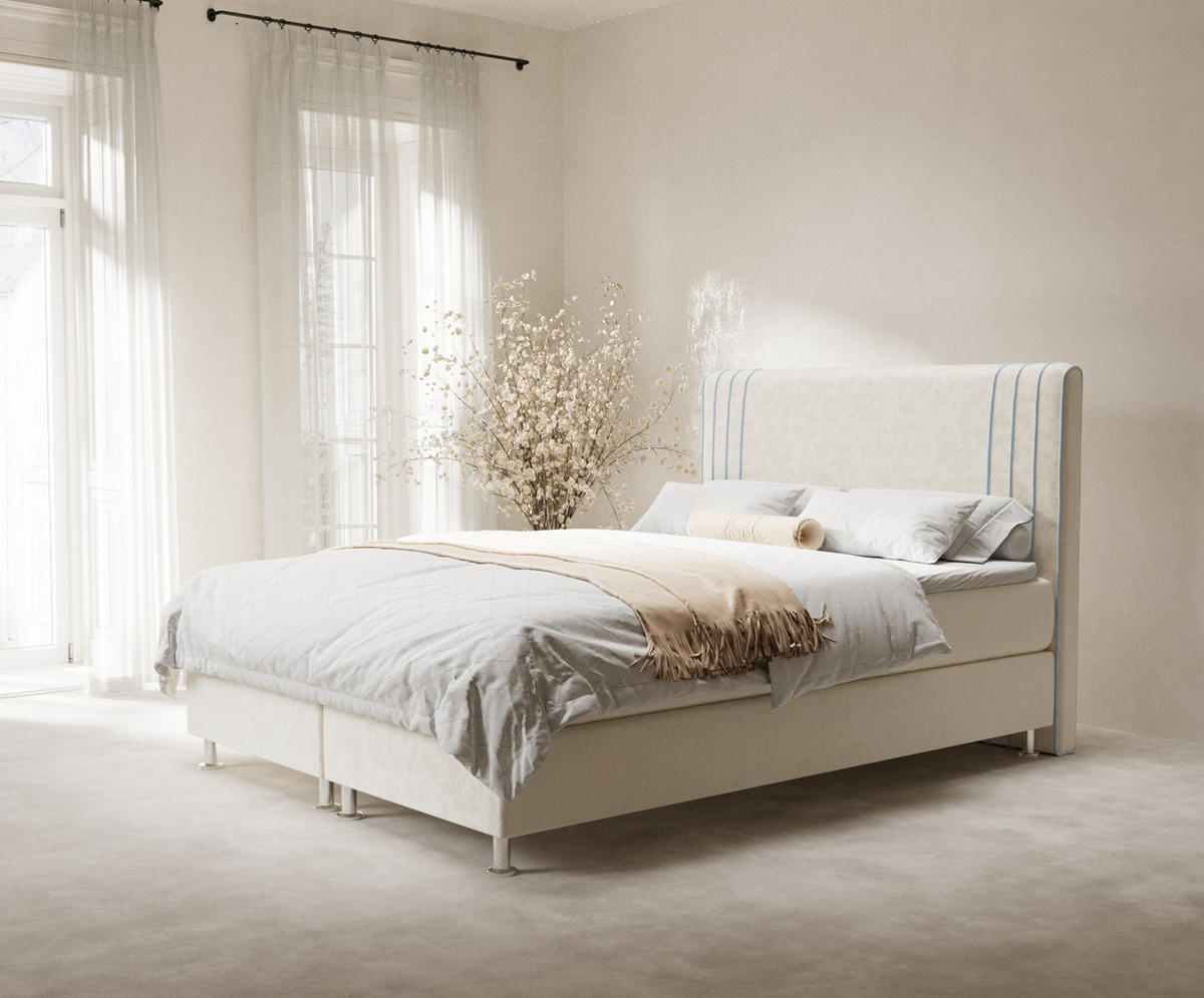 BOXSPRINGBETT Casone Creme/Blau Grau 140/200 cm mit Latex-Topper - Silberfarben/Blaugrau, Holz/Holzwerkstoff (140/200cm) - Maison de Reve