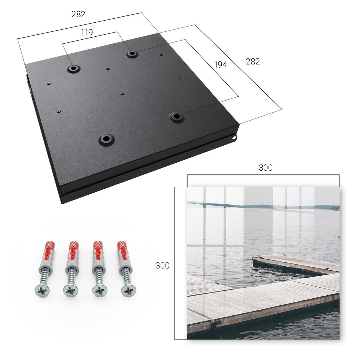 SCHLÜSSELBOX Schwarz 30x30 cm- Türöffnung nach rechts - Holzsteg - Grau, Metall (30/30/5cm) - TULUP