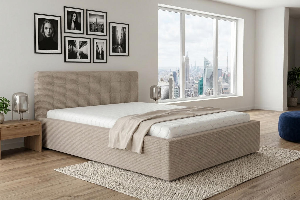 POLSTERBETT LUMA 180/200 in Cord Beige - Beige, Holzwerkstoff/Textil (180/200cm) - Deine Möbel 24