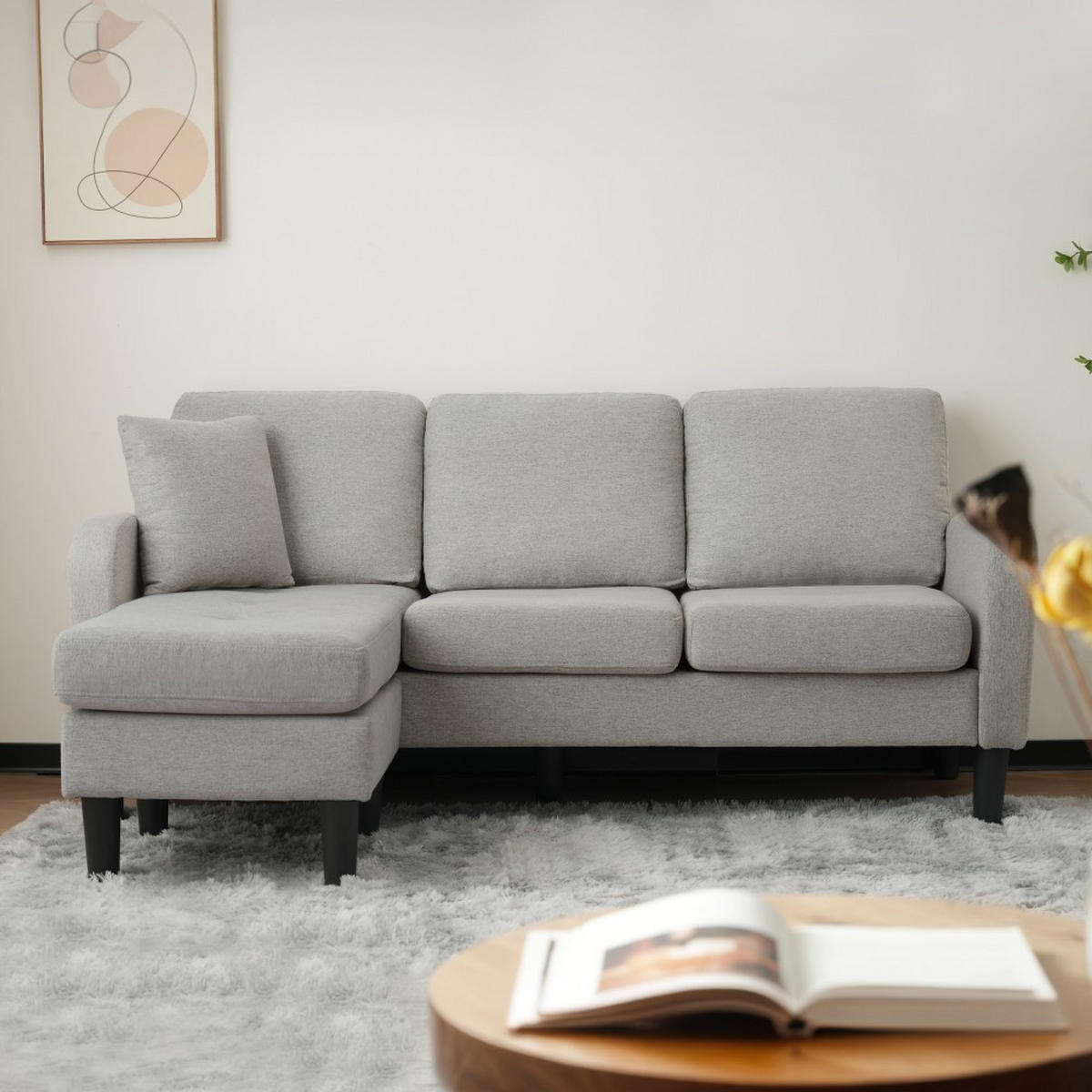 ECKSOFA 166 x 118 x 77 cm in Grau mit Chaiselongue - Grau, Kunststoff/Textil (118/116cm) - KOMHTOM