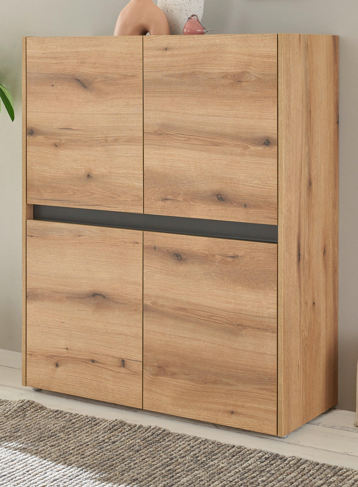 HIGHBOARD Eiche Evoke, grau 100 cm, Kommode mit 8 Fächern - Eichefarben/Schwarz, Holz/Holzwerkstoff (100/120/40cm) - Furn.Design
