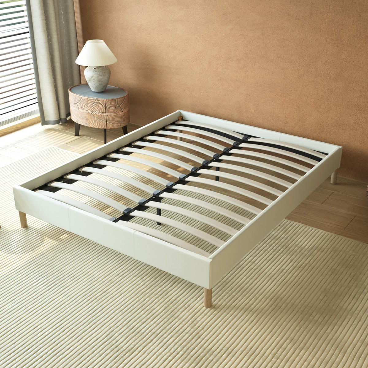 BETT aus weißem Stoff 120x190cm - Weiß, Naturmaterialien/Holz (120/190cm) - November Sleep