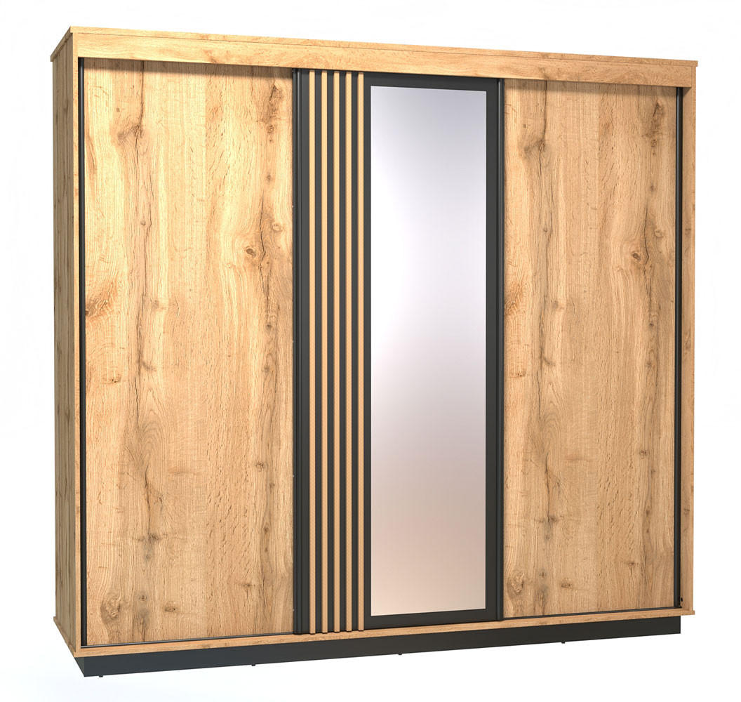 KLEIDERSCHRANK Lamia modern Eiche Wotan / schwarz 240 / 66 / 223cm - Eiche Wotan/Multicolor, Holzwerkstoff/Kunststoff (240/223/66cm) - Feldmann-Wohnen