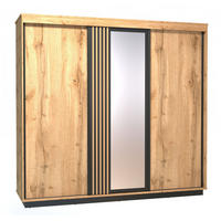 KLEIDERSCHRANK Lamia modern Eiche Wotan / schwarz 240 / 66 / 223cm - Eiche Wotan/Multicolor, Holzwerkstoff/Kunststoff (240/223/66cm) - Feldmann-Wohnen