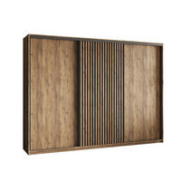 SCHWEBETÜRENSCHRANK VONTE 270/205/60 cm 3-türig mit Lamellen Eiche Lefkas - Eichefarben/Schwarz, Holzwerkstoff (270/205/60cm) - MASSENO