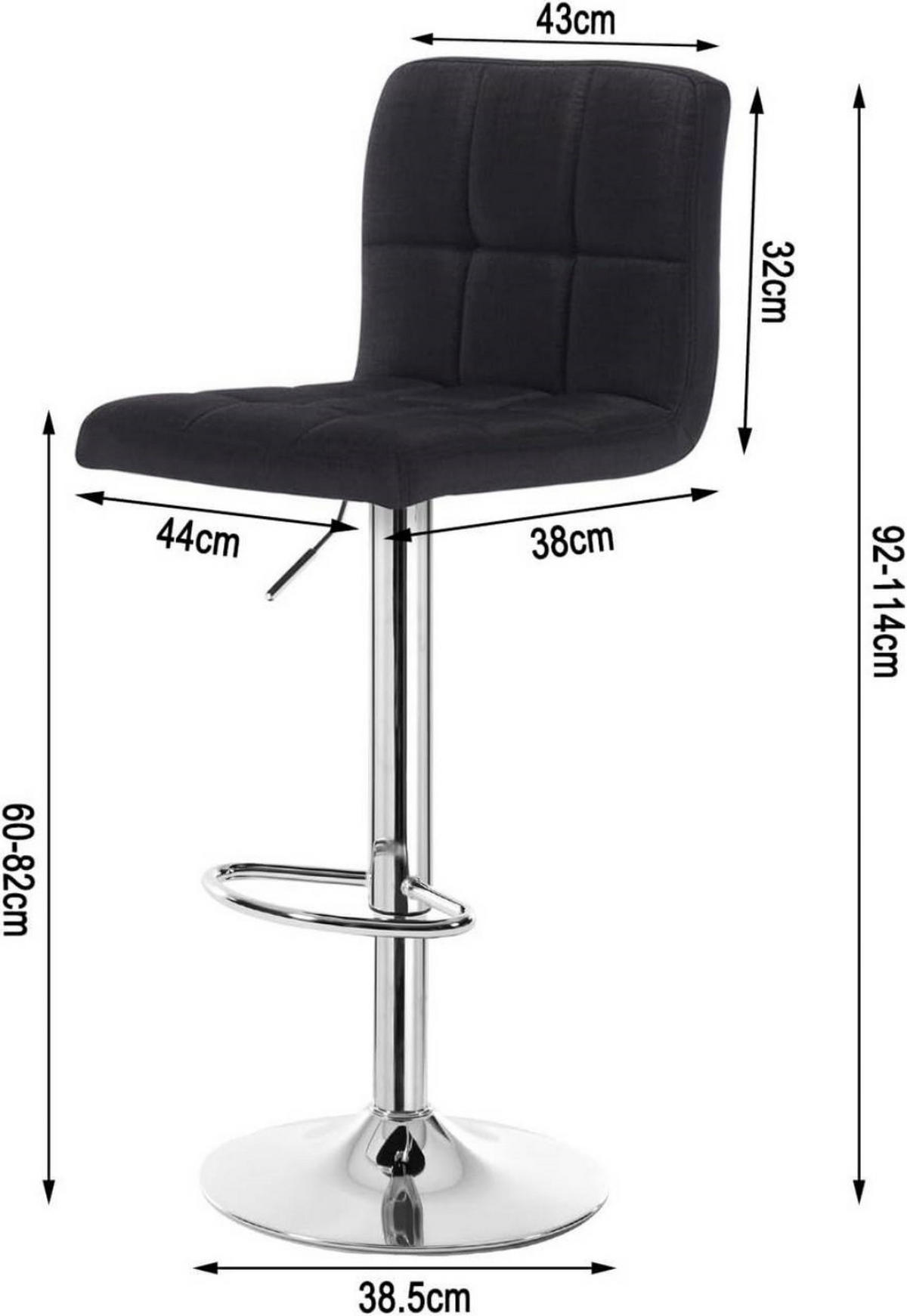 BARHOCKER drehbar, Leinen, Schwarz - Silberfarben/Schwarz, Textil/Metall (44/92/38.5cm) - Woltu