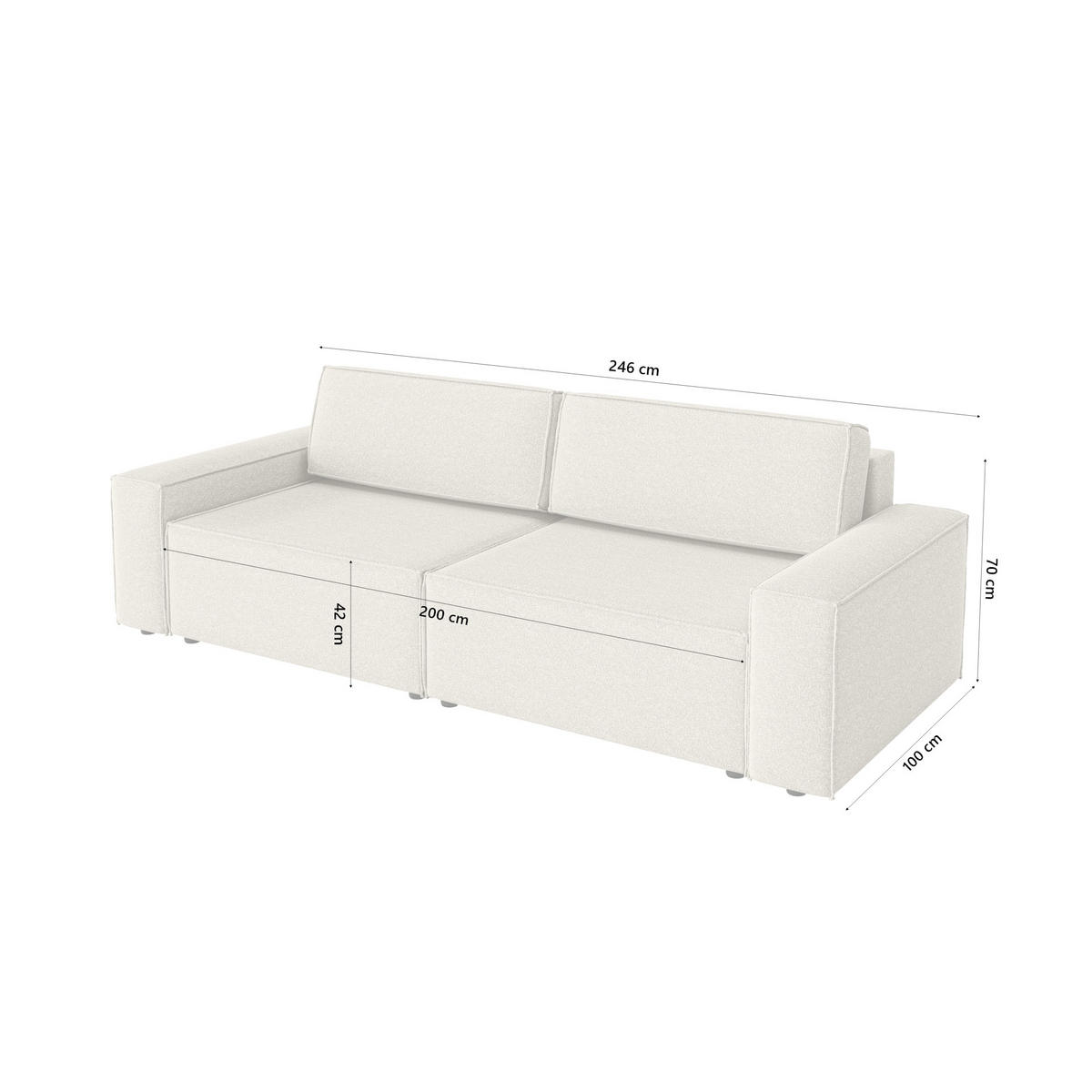 SOFA Lummo Mi mit Schlaffunktion, Beige - Beige, Textil (246/70/185cm) - Fedve