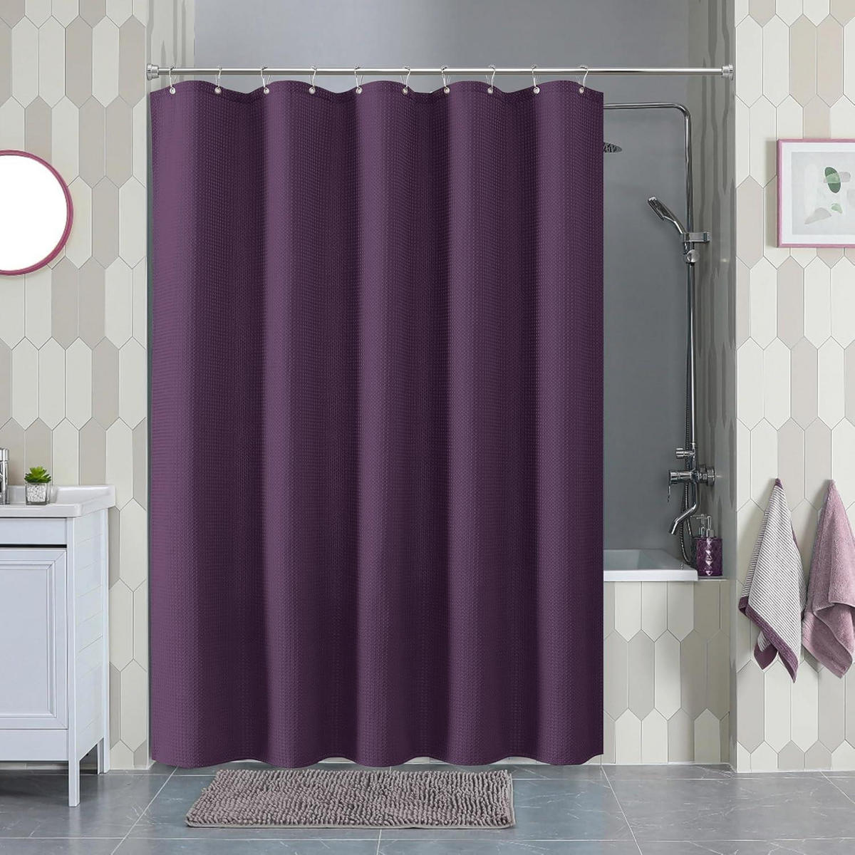 DUSCHVORHANG Waffelstoff Lila 152 x 182 cm - Lila, Textil (152/182cm)
