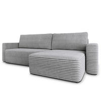 ECKSOFA TELIN Hellgrau Kordstoff mit Schlaffunktion - Hellgrau, Holz (280/162cm) - MASSENO