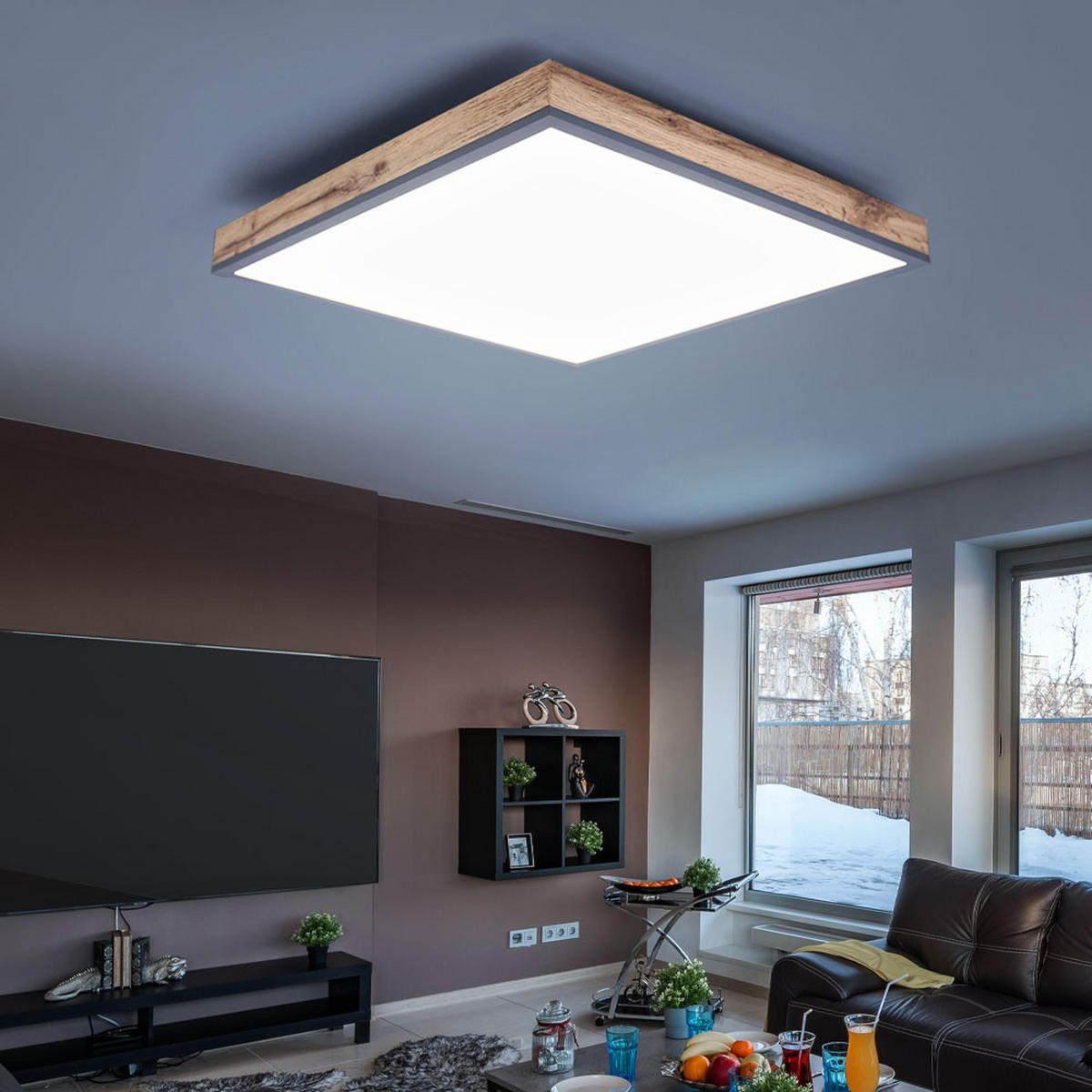 LED DECKENLEUCHTE DORO MDF Grau - Grau, Metall (45/45/6.5cm) - Globo Lighting