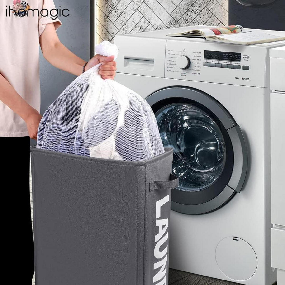 WÄSCHEKORB mit Rollen 62L Dunkelgrau - Anthrazit, Textil (22/70/41cm)