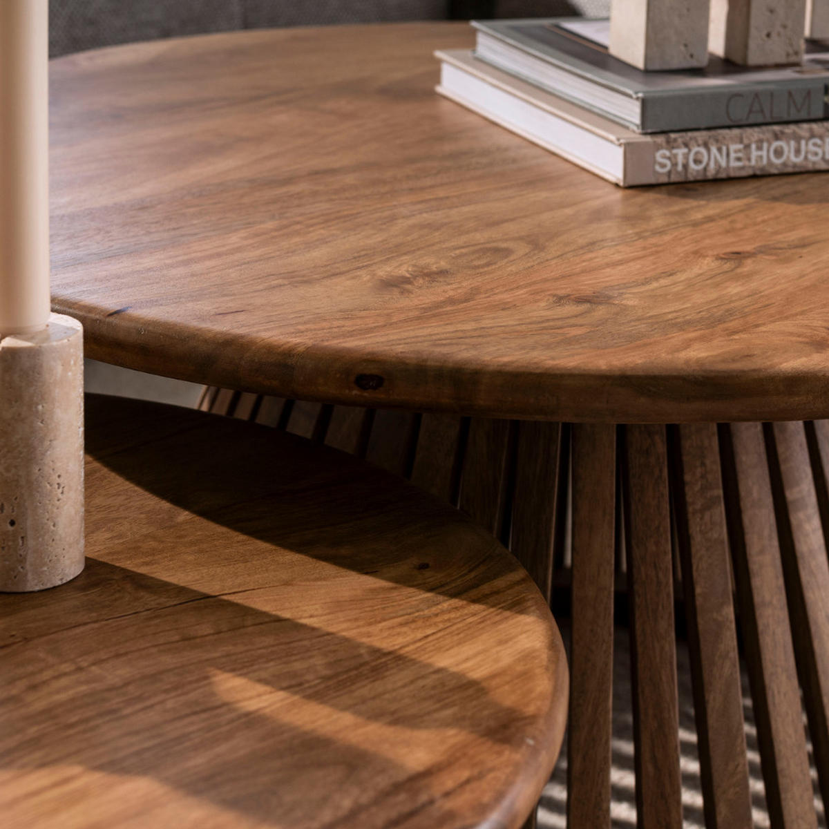 COUCHTISCH-SET VICO AIR Design-Satztische mit offenem Lamellen-Konus - Sandfarben, Holz (80/80/40cm) - alesvelt