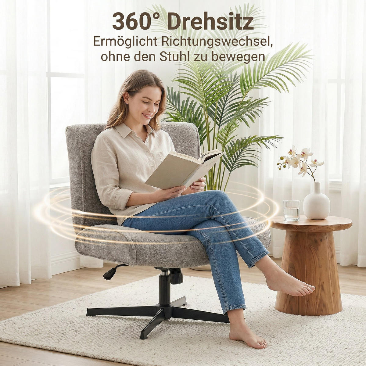 DREHSESSEL DE-06913 drehbar & höhenverstellbar mit Samtbezug Grau - Grau, Textil/Metall (63/90/75cm) - ComfortXL