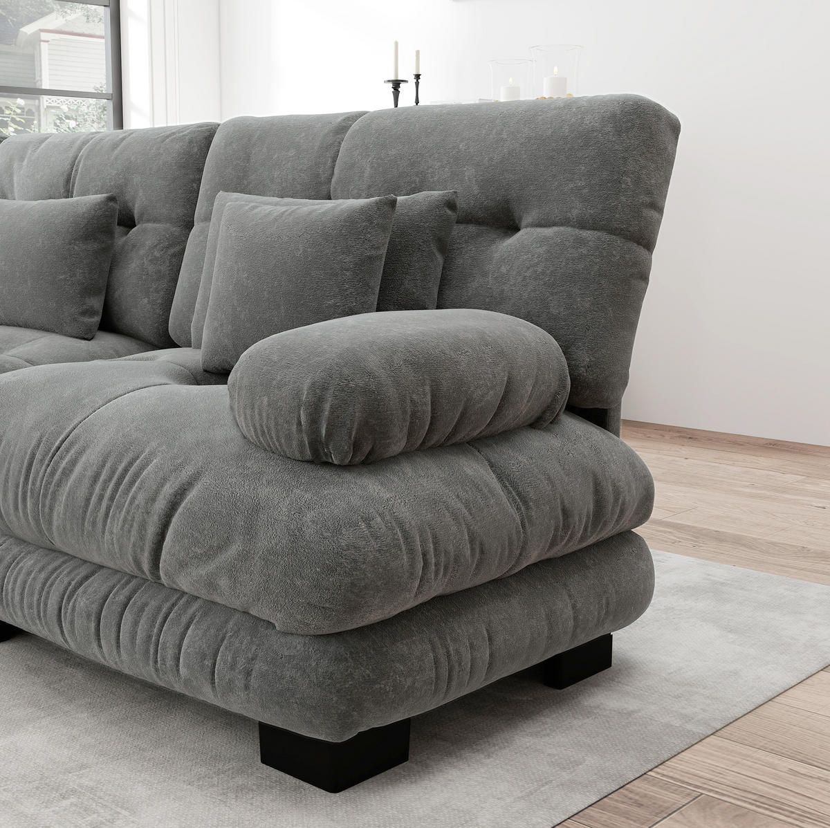 SOFA in Grau mit Tiefensitz und Chenillebezug - Grau, Textil (77/81/313cm) - Flora Grace