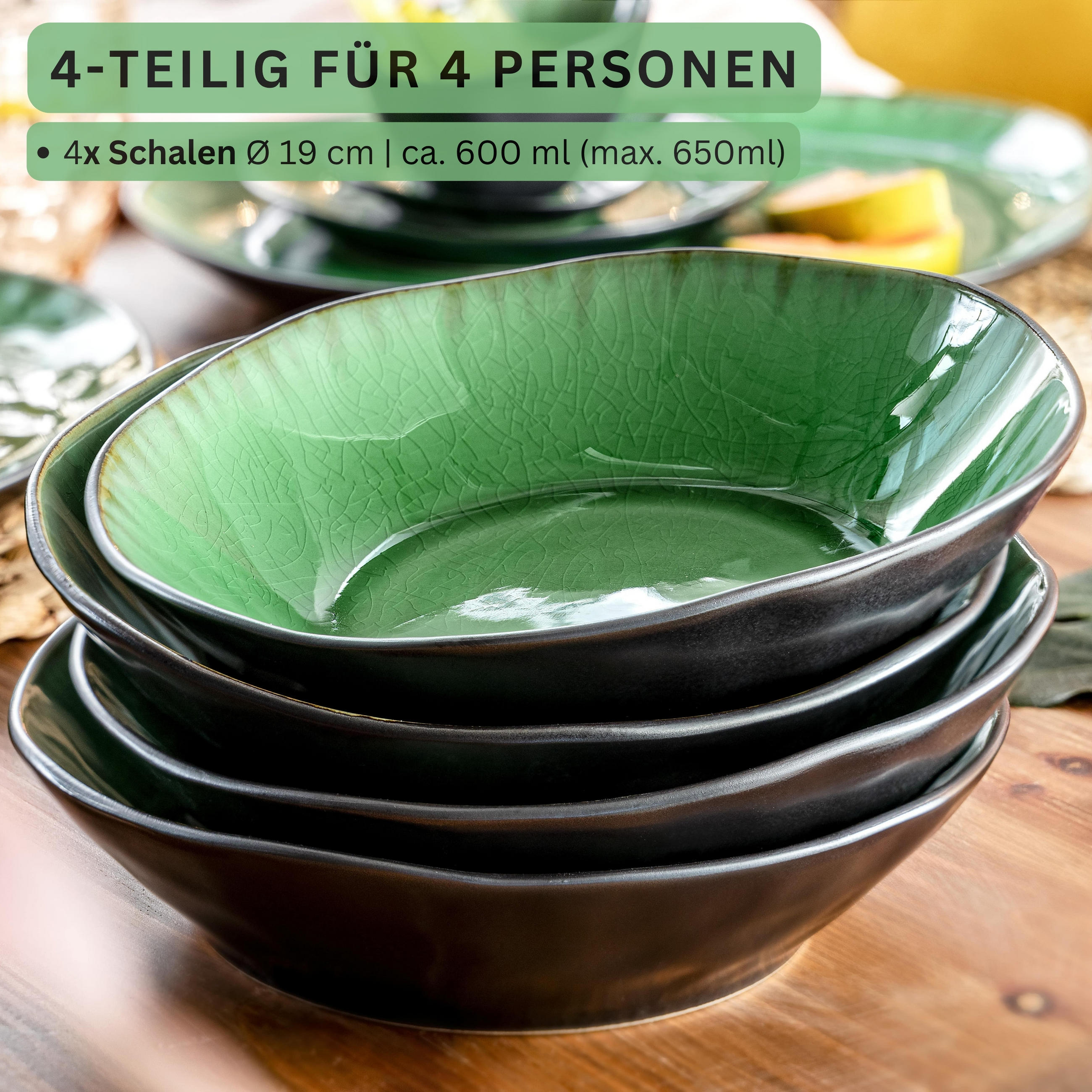 SUPPENTELLER Set Palm Beach 4 teilig aus Steingut - Grün, Keramik (19cm) - Sänger
