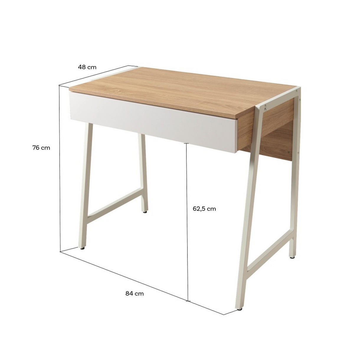 SCHREIBTISCH POLLUX / Gebleichte Eiche Dekor und Weiß - Multicolor/Weiß, Holzwerkstoff/Metall (84/48/76cm) - Weber Industries