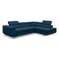 ECKSOFA Jerry in L-Form mit Schlaffunktion und Bettkasten, Farbe: Blau, Veloursstoff, Ottomane Rechts - Blau, Textil (275/202cm) - VENASI MÖBEL