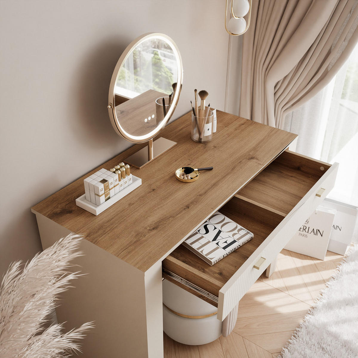 SCHMINKTISCH AVENA mit 2 Schubladen, 102 cm Kaschmir/Eiche - Kaschmir, Holzwerkstoff/Kunststoff (102/79/50cm) - Idohome