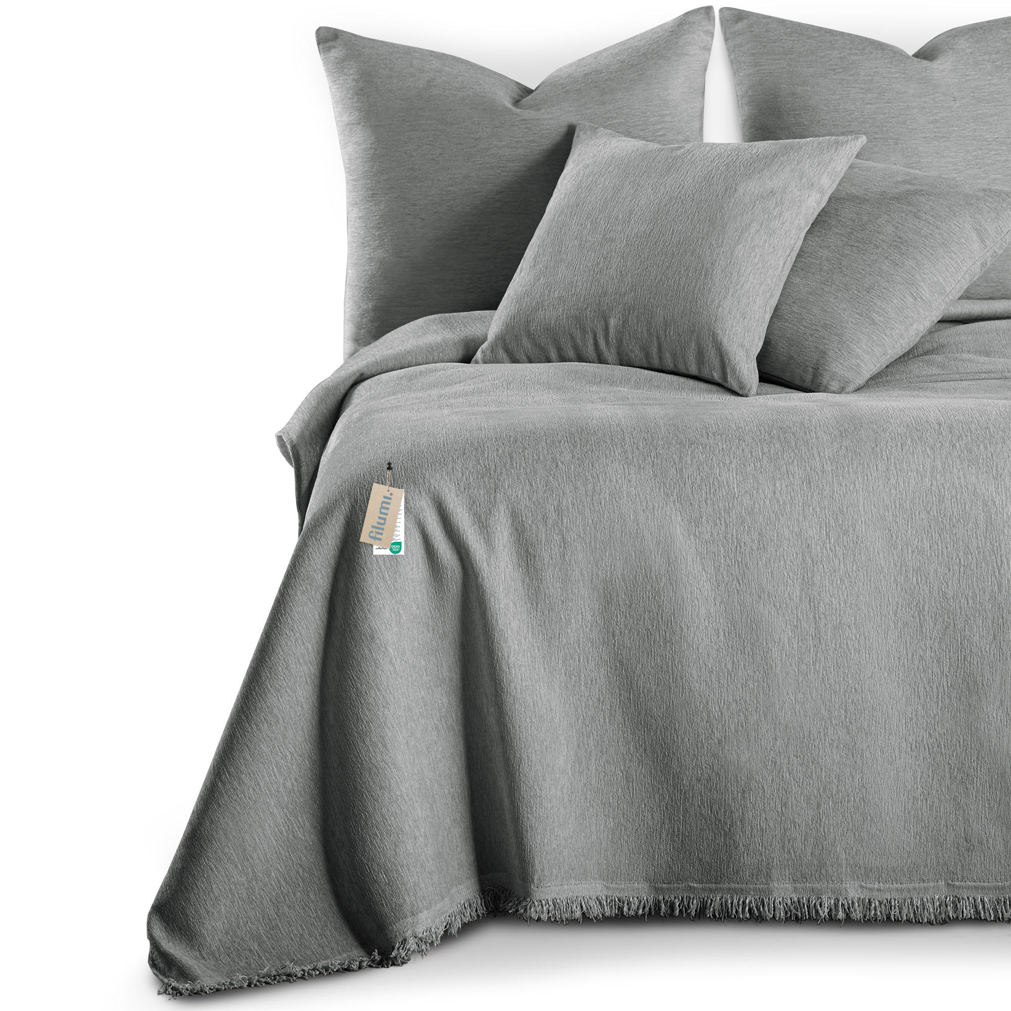 TAGESDECKE TALO mit Fransen Anthrazit 170x210 - Anthrazit, Textil (170/210cm)