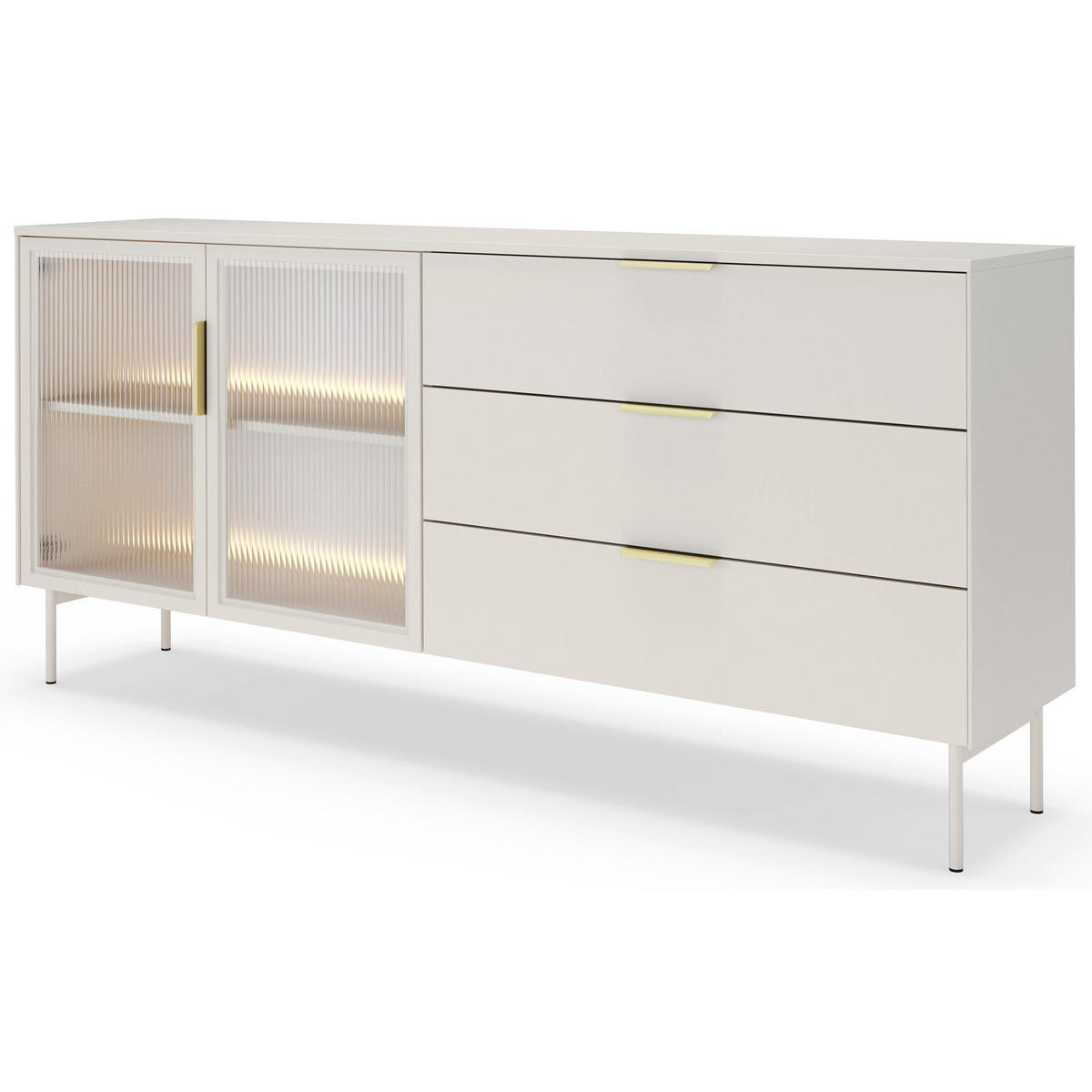SIDEBOARD Lumi 2-türig mit Glasfronten Kaschmirgrau 181 cm - Taupe/Goldfarben, Holzwerkstoff/Metall (181.3/82.6/39.3cm) - Selsey