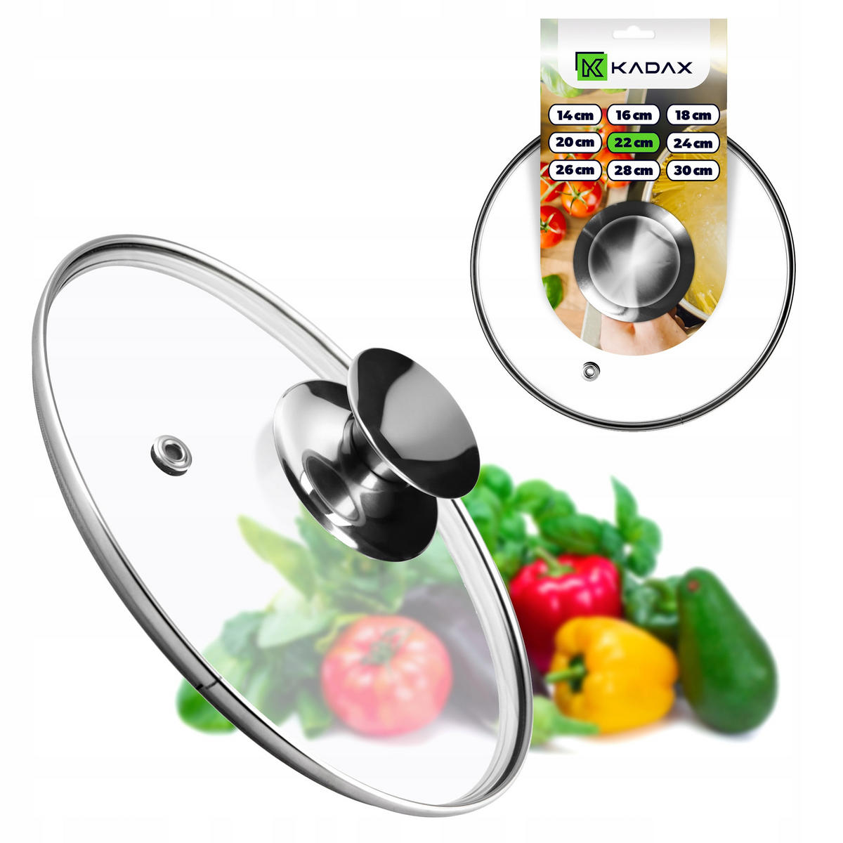 DECKEL mit silbernem Griff, 22 cm - Transparent, Glas/Metall (22cm) - KADAX