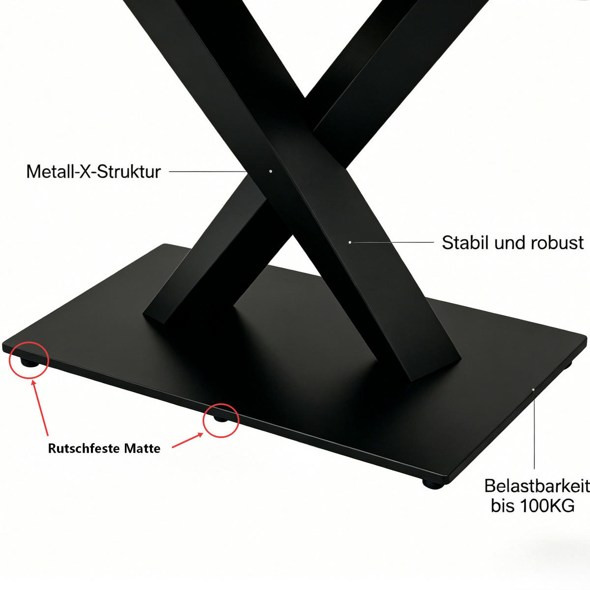 ESSTISCH rechteckiger Weiß mit schwarzem Metallgestell, X-förmigen Beinen, 160/80/75 cm - Weiß, Holz (80/160/75cm) - Oxeza