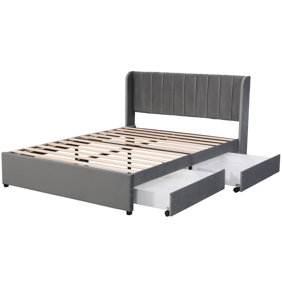 BETT mit 2 Schubladen 160x200 cm Samt Grau - Grau, Holz (160/200cm) - Meubliv