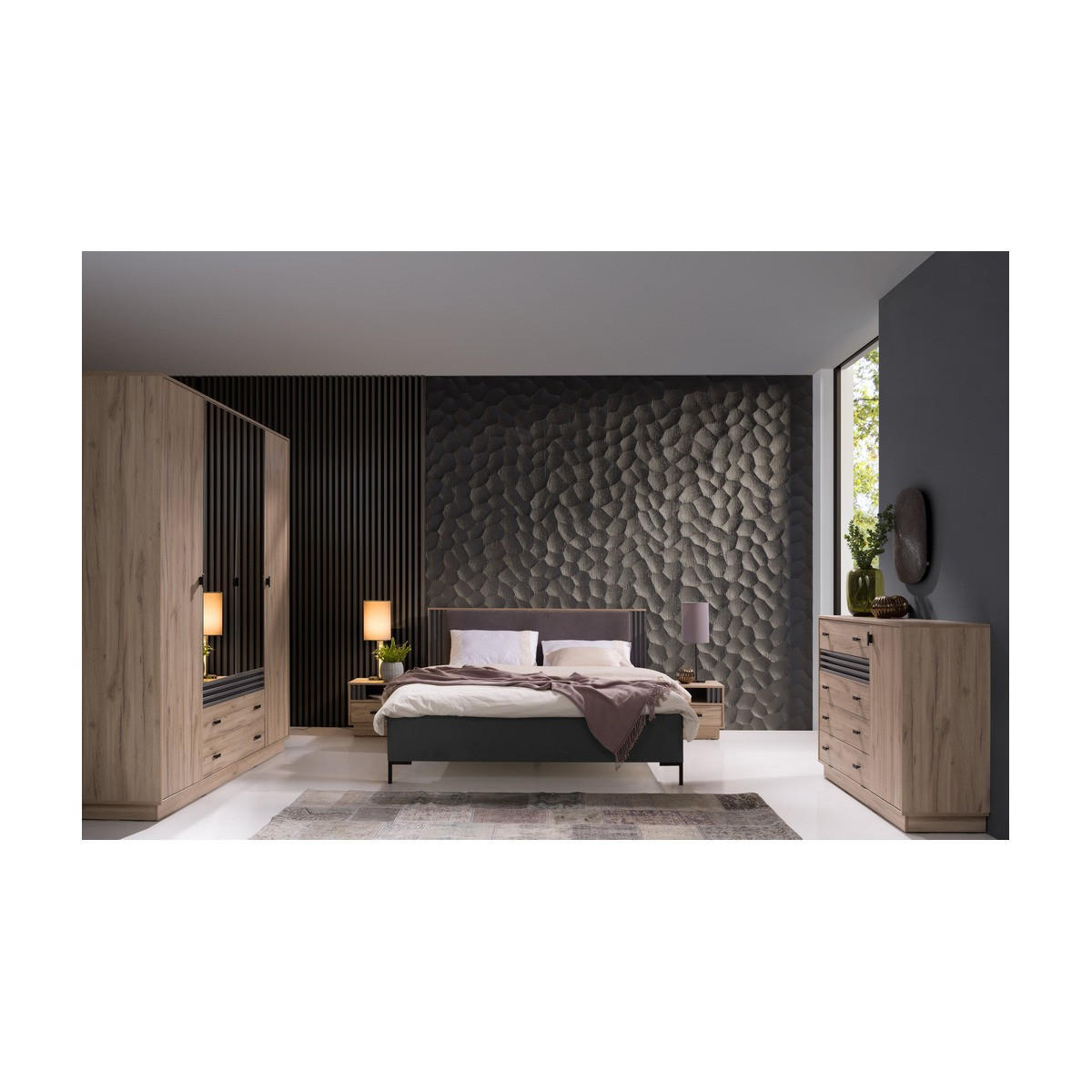 SCHLAFZIMMER Set 5-tlg. – ALLMO System – Eichefarben - Eichefarben, Holzwerkstoff (215/210/61cm) - hi-markt