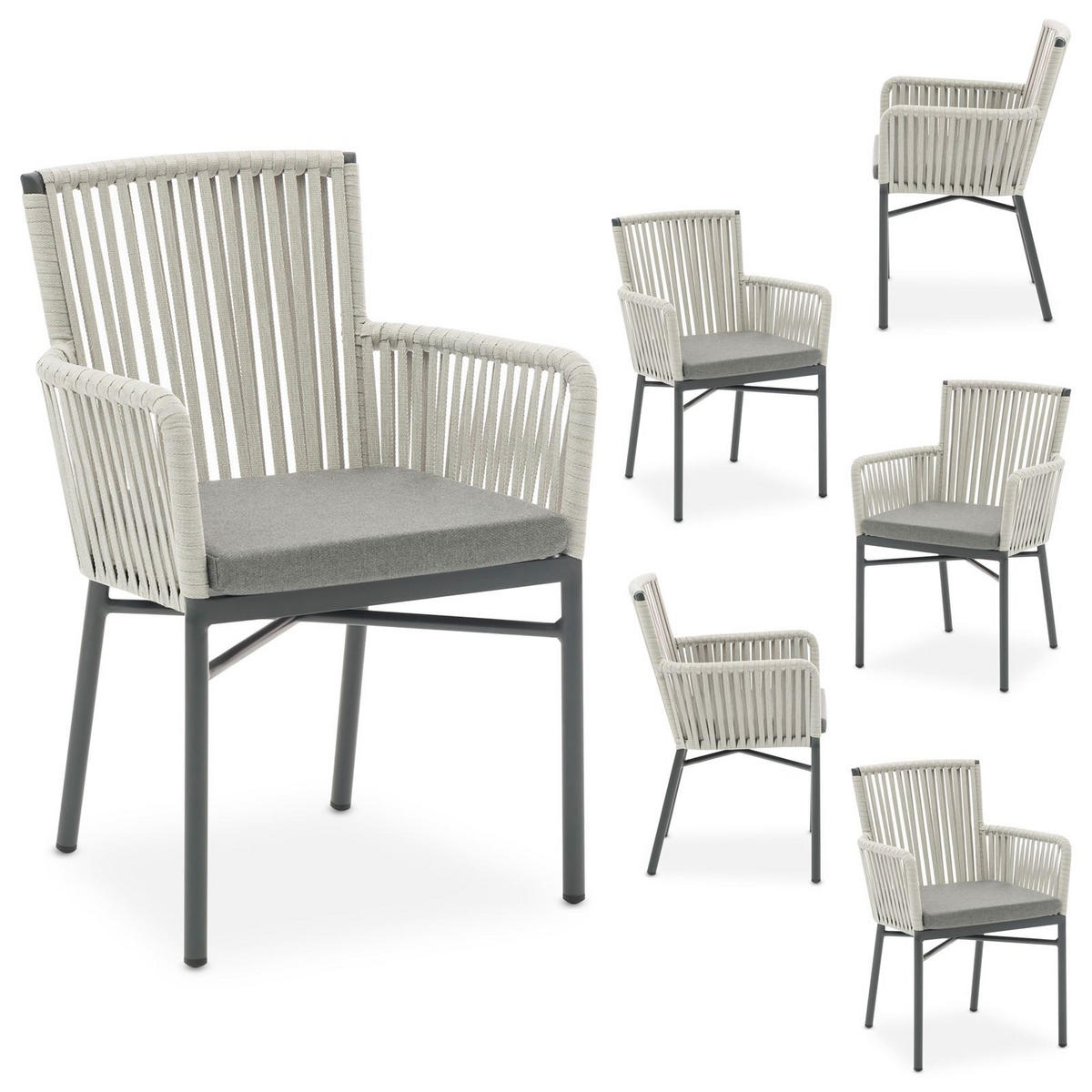 GARTENSTUHL AFUERA 6ER-SET - Grau, Textil/Metall (56/85/59cm) - IDIMEX