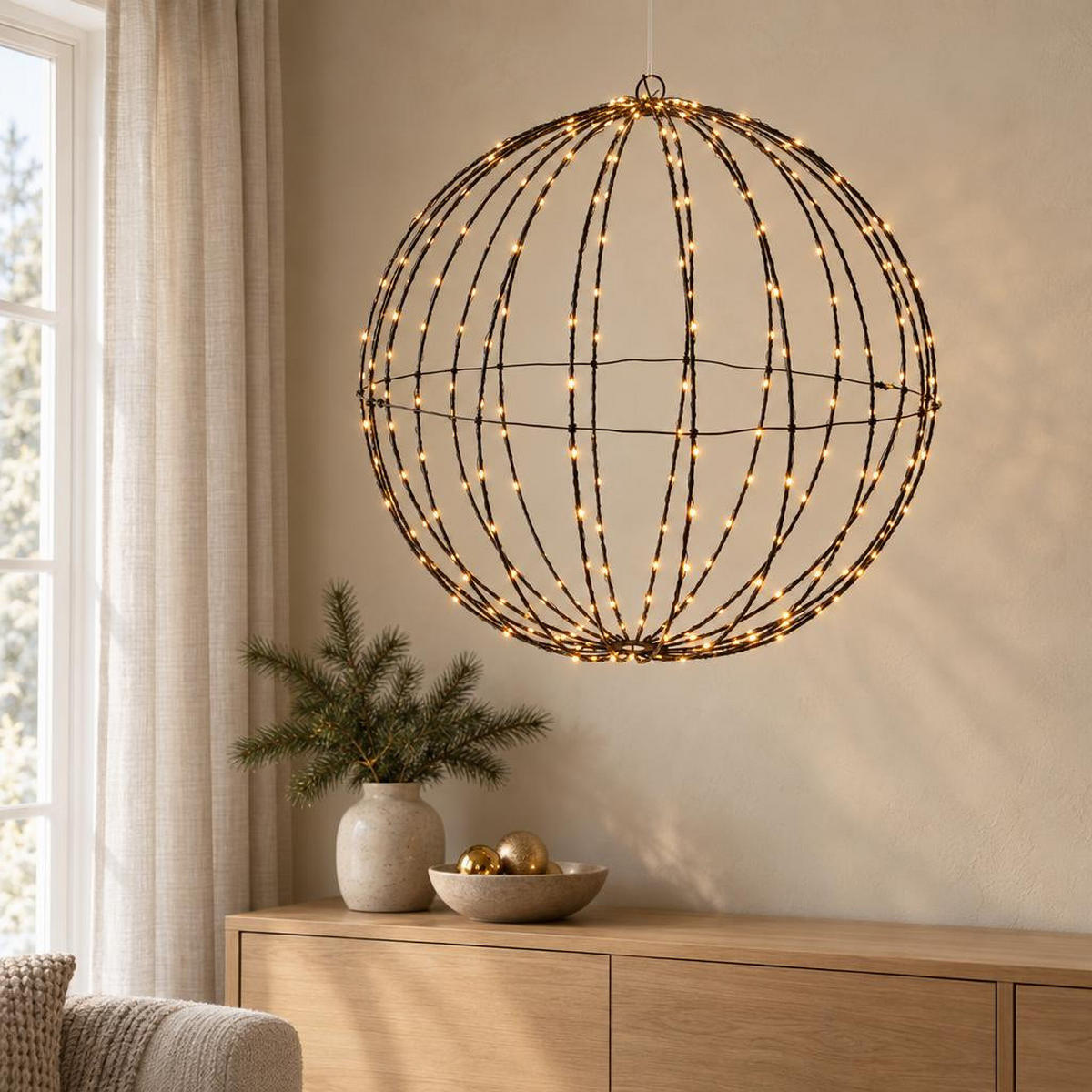 WEIHNACHTSDEKO Kugel mit Beleuchtung 50/50/51,5 cm - Schwarz, Kunststoff (50/51.5/50cm) - Home Styling Collection