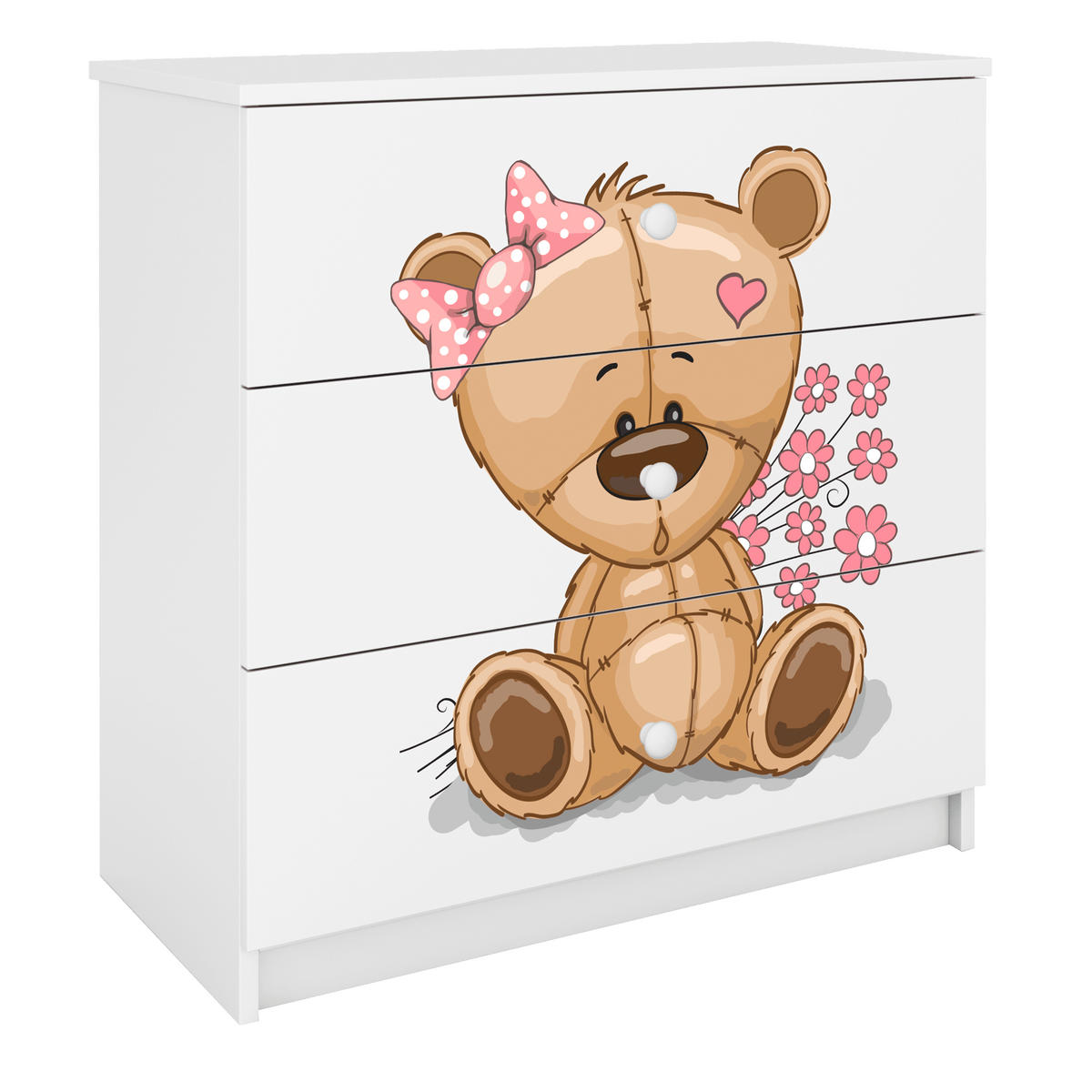 KOMMODE Babydreams Teddybär Blumen 81/81/41 - Weiß, Holzwerkstoff (81/81/41cm) - RAUMHIRSCH FURNITURE