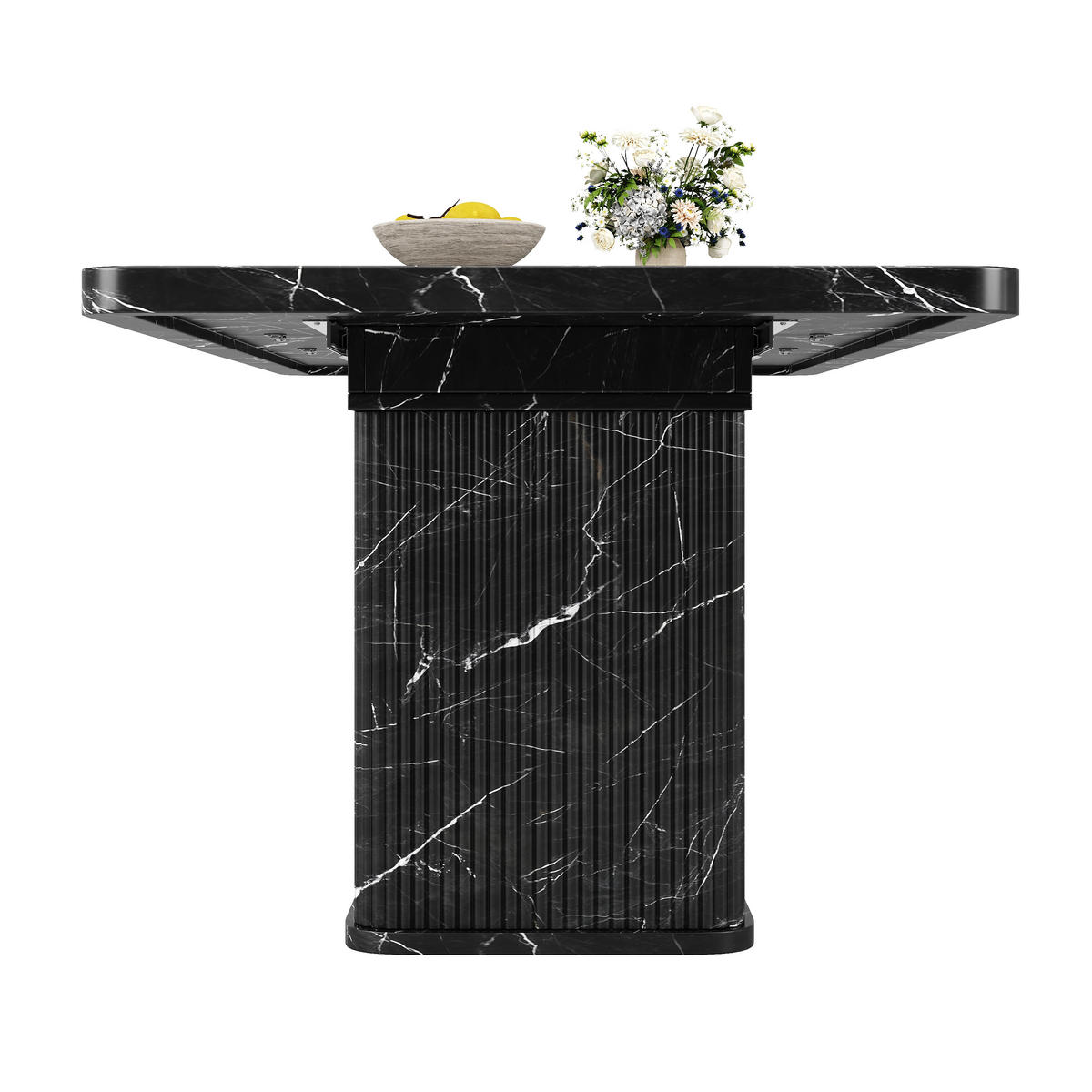 ESSTISCH 140–180/80/76,5 cm, Schwarz/Marmorfarben - Schwarz, Holzwerkstoff/Metall (180/80/76.5cm)