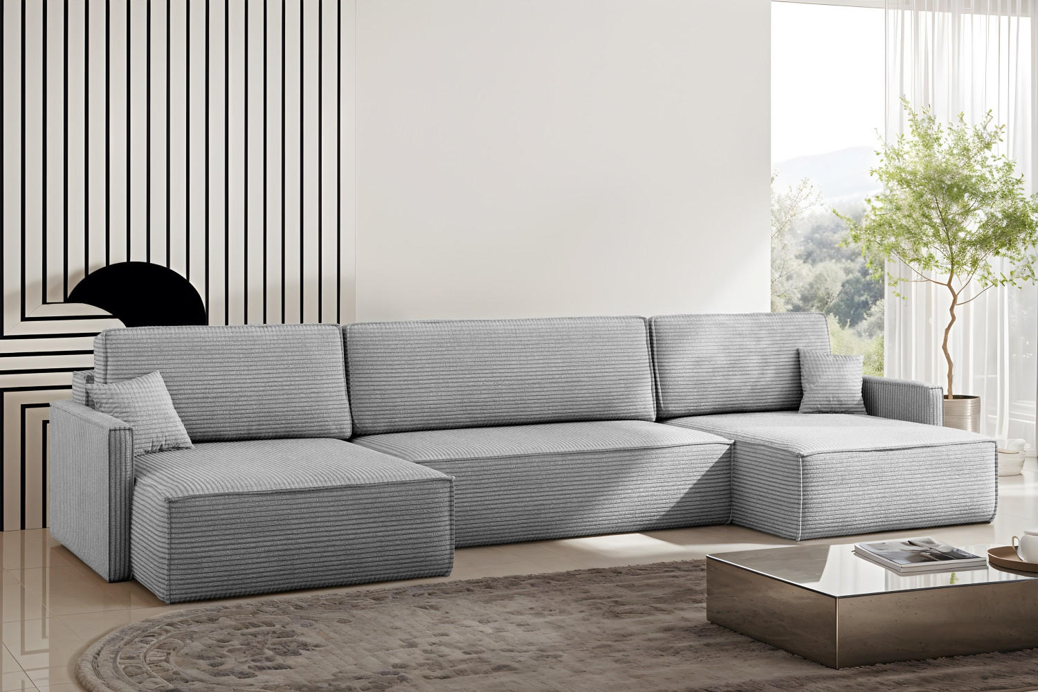 ECKSOFA Carlos Mit Schlaffunktion und Bettkasten Elegante Stoff Poso Silber - Silberfarben, Holz/Textil (348/142cm) - Kaiser Möbel