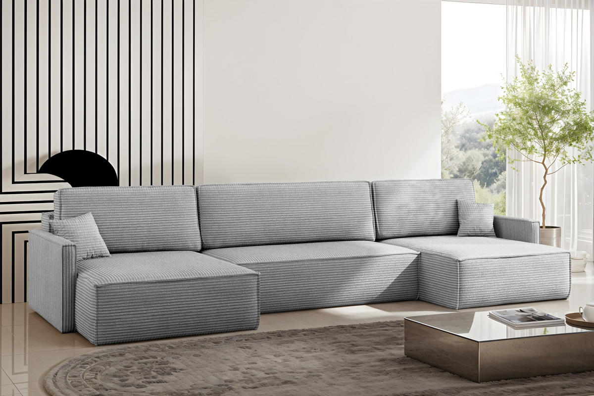 ECKSOFA Carlos Mit Schlaffunktion und Bettkasten Elegante Stoff Poso Silber - Silberfarben, Holz/Textil (348/142cm) - Kaiser Möbel
