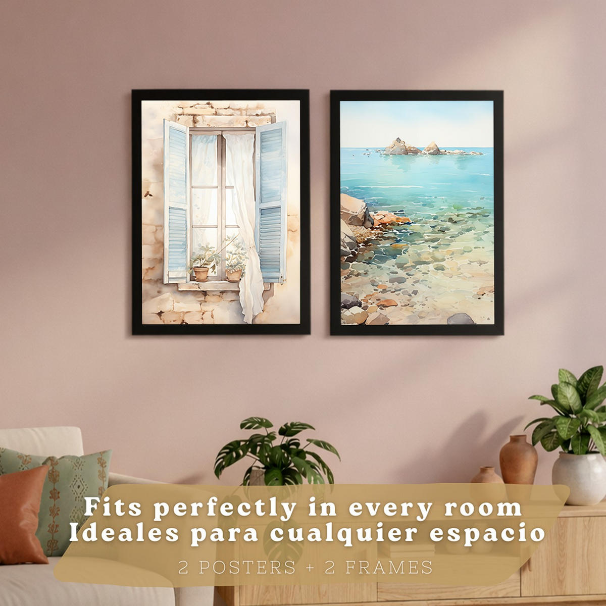 PLAKAT Sada 2 Tyrkysová voda A3 Černý rám - černá, papír (29.7/1/42cm) - Nacnic
