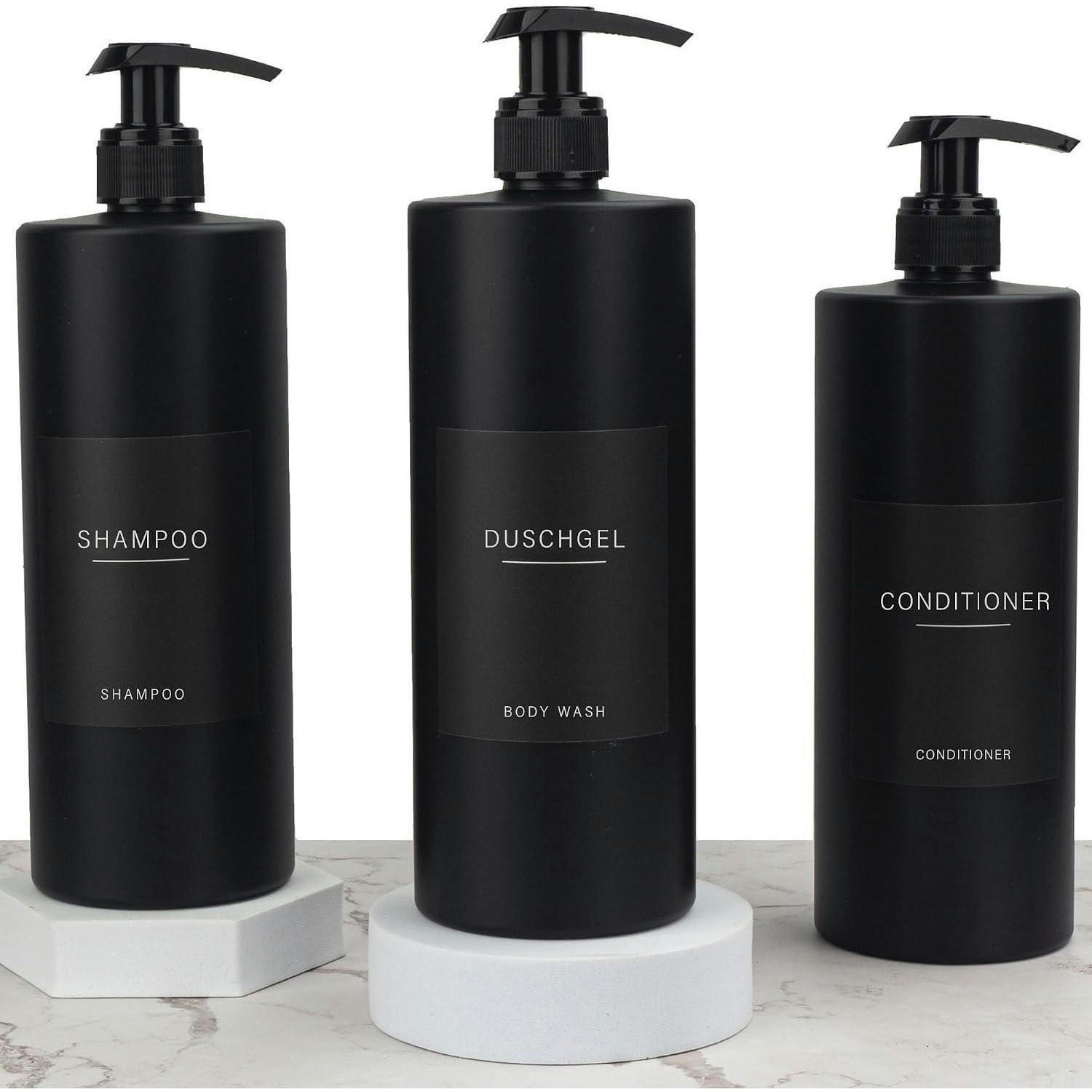 SEIFENSPENDER 3-teiliges Set 500ml Schwarz mit Etiketten - Schwarz, Kunststoff (6.6/17/6.6cm)