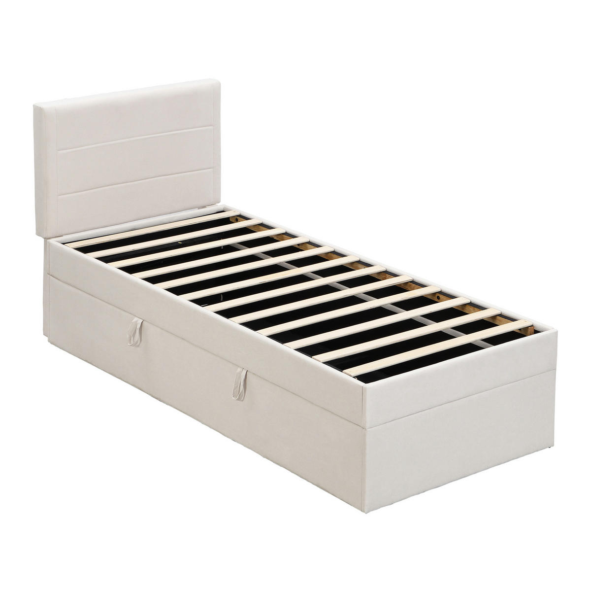 POLSTERBETT aus Leinen und MDF 90x200 cm Beige mit Lattenrost und Stauraum - Beige, Holzwerkstoff (90/200cm) - IVMEU