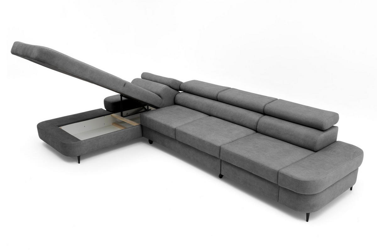 ECKSOFA JAZZ MAXI Links mit Schlaffunktion 125x195 Velours Dunkelgrau - Dunkelgrau/Schwarz, Holz/Textil (350/203cm) - Muffo